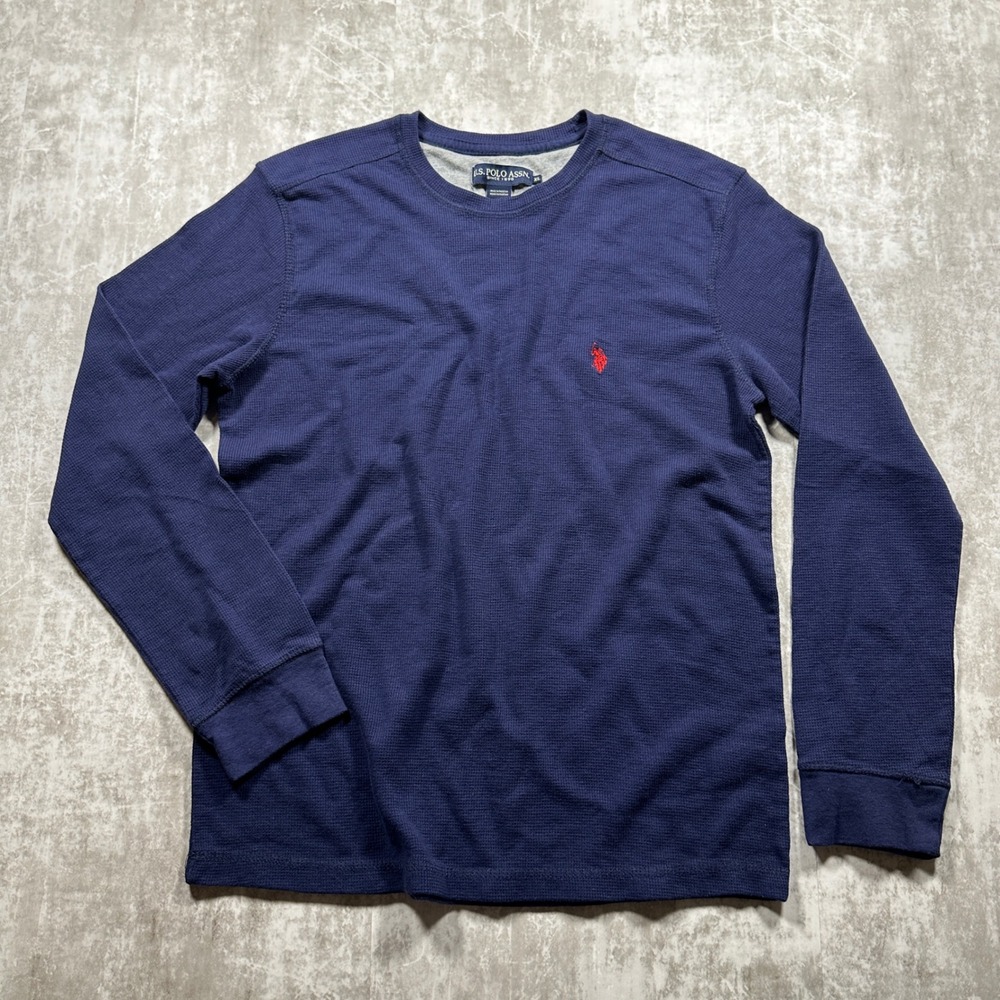 U.S. Polo Assn. Shirt Mens XL Navy Blue Waffle Knit Long Sleeve Logo